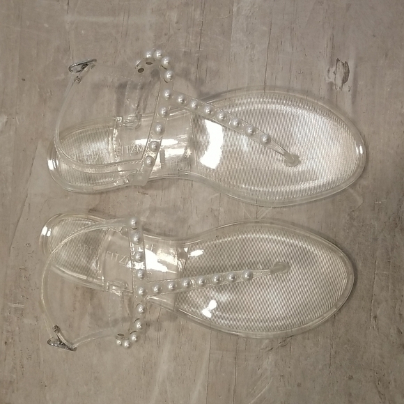 💕STUART WEITZMAN💕 Goldie Jelly Sandal Thong ~ Clear Pearl Embellishments 12 - Picture 7 of 15